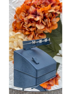 Livora Jewelry 925 Ayar Gümüş Zirkon Taşlı Sıralı Kelebek Su Yolu Kadın Bileklik