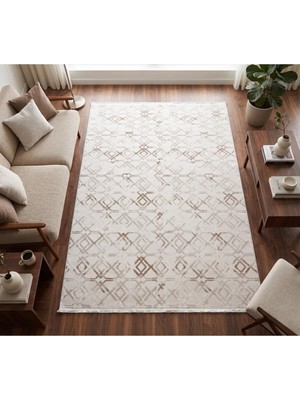 Merinos Vista Krem %100 Akrilik Yumuşak Dokulu Salon Oturma Odası Halısı Altın Renk Desenli 36892-77