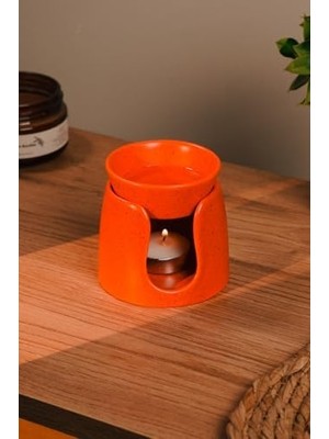 HBMB Store Love Bundles Turuncu Özel Tasarım Seramik El Yapımı Buhurdanlık | Mumluk | Dekoratif (1 Adet Tealight Mum Ile) Turuncu