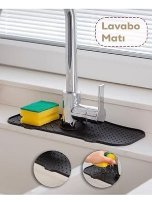 HBMB Store 1 Adet Elastik Siyah-Su Tutucu Düzenleyici Kaydırmaz Mutfak Banyo Matı Musluk Mat Mtevystrisg4