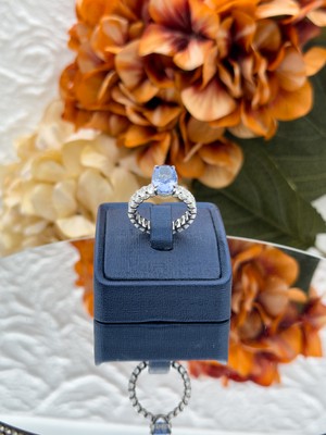 Livora Jewelry 925 Ayar Gümüş Topaz Renkli Oval Kesim Tamtur Tektaş Kadın Yüzük