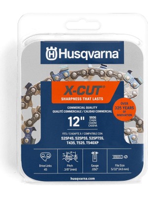 Husqvarna X-Cut S93G Zincir Testere Zinciri, 30 Cm, 45 Tahrik Bağlantısı, Düşük Geri Tepme, Gri