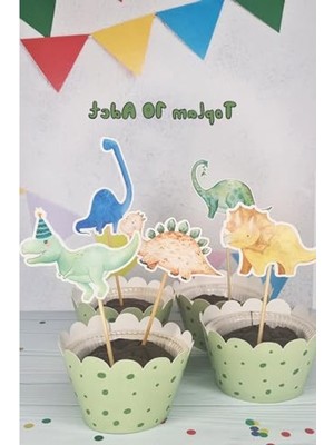 Esranın Dünyası Lüks Büyük Boy Dinozor Konsept Kürdan Süsleri, 10'lu Paket, Cupcake Süsleme