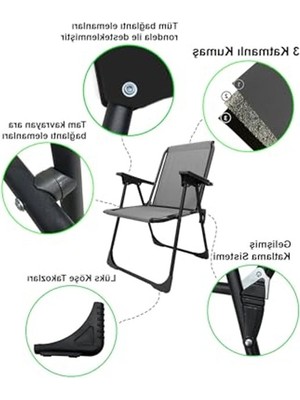 Esranın Dünyası Katlanır Piknik Sandalyesi, Gri Renk, Bardaklıklı Tasarım
