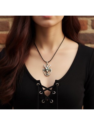 Alooya Baphomet Pagan - Keçi Şeytan Gümüş Kaplama Deri İp Kolye