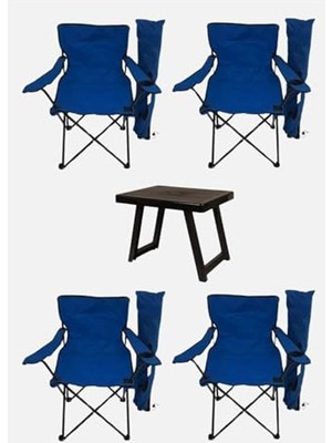 Esranın Dünyası Katlanabilir 4 Adet Mavi Kamp Sandalyesi ve 50X40 cm Masa Seti
