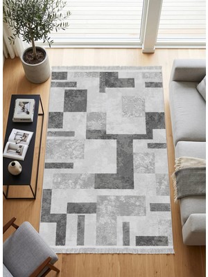 Merinos Vista Beyaz Gri Renk %100 Akrilik Geometrik Desen Yumuşak Dokulu Salon Oturma Odası Halısı 76585-96
