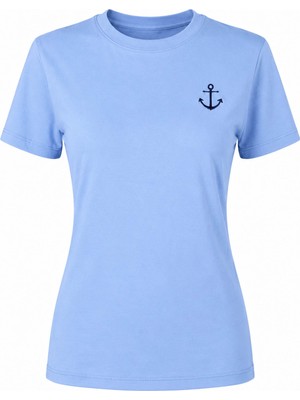 Trender Çapka Baskı Mavi Kadın T-Shirt 6720