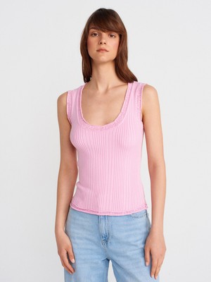Dilvin 10750 Fitilli Ince Dokulu Triko Bluz-Pembe