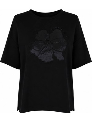 Trender Baskılı Siyah Kadın T-Shirt 545