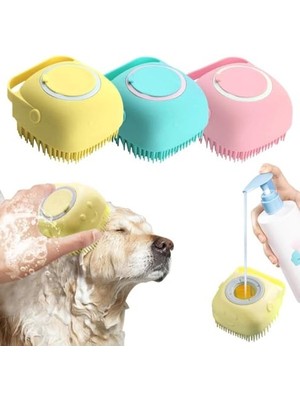 Esranın Dünyası Şampuan Hazneli Kedi ve Köpek Evcil Hayvan Yıkama Fırçası Silikon (Pembe)