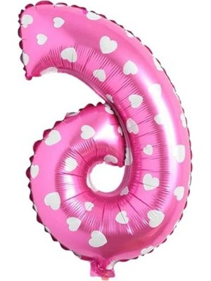 Esranın Dünyası Pembe Kalpli 16 Inç Folyo Balon, 6 Rakamlı Set