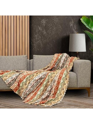 HBMB Store Concept Softmicro Boho Etnik Desenli Mikrofiber Koltuk Örtüsü ve Tv Battaniyesi, Koltuk Şalı, Kaymaz 130X180 cm