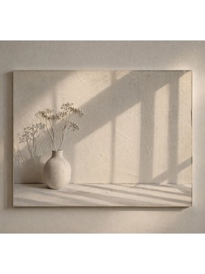 HiperAD Reklam Minimalist Vazo ve Gölge Tasarımlı Beyaz Dekota Tablo – 3 mm Kalınlıkta Duvar Tablosu Arkası Bantlı