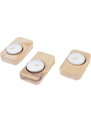 HBMB Store Ahşap Ağaç Tealight Mumluk Dekoratif Mumluk Mum Standı 3'lü Set