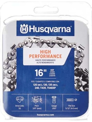 Husqvarna H37 16 Inç Elektrikli Testere Zinciri, 3/8 Inç Adım, 50" Ölçer, 56 Tahrik Bağlantısı, Düşük Geri Tepme ve Düşük Titreşimli Orijinal Husqvarna Testere Bıçağı Değiştirme, Gri