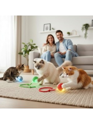 Esranın Dünyası Kedi Oyuncak Topu, Sessiz Motorlu ve Kuyruklu, Karışık Renkler