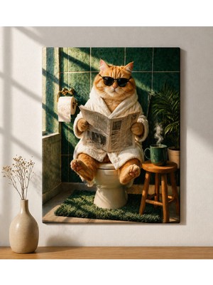 HiperAD Reklam Mizahi Bornozlu Kedi Banyo Temalı Dekoratif Duvar Görseli 3 mm Dekota Tablo Arkası Bantlı