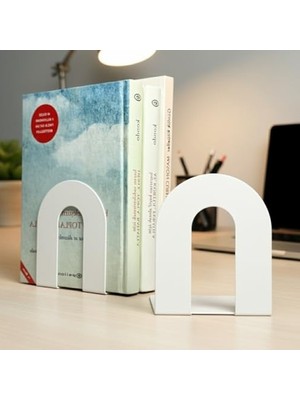 Esranın Dünyası 2'li Metal Kitap Desteği, Beyaz Dekoratif Aksesuar