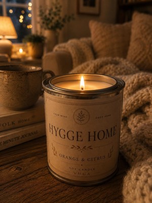 HBMB Store Vmga Hygge Home Portakal & Narenciye Aromalı Soya Mum 220GR | Cozy Ev Dekorasyonu Için Dekoratif Metal Kavanoz Mum | Rahatlatıcı Iskandinav Hygge Atmosferi