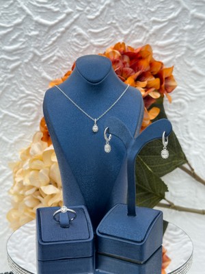 Livora Jewelry 925 Ayar Gümüş Pırlanta Montür Zarif Oval Kesim Günlük 3'lü Kadın Takı Seti