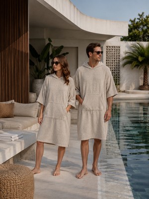 Packho Havlu Panço - Unisex Kapüşonlu Plaj Pançosu - Yetişkin Surf Panço - Havuz Deniz Bornozu - Oversize Cepli