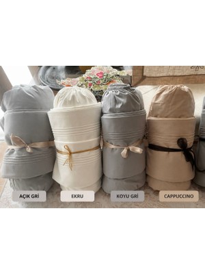 Nadide Çeyiz Çift Kişilik Lastikli Çarşaf Takımı Cappucino Renk 160X200+35 cm Düz Çarşaf Nervürlü 2 Yastık Kılıflı %100 Pamuk