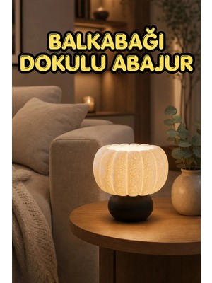 the mr east Modern Dokulu Kabak Şekilli Abajur 24CM Yükseklik 24CM Çap Siyah Tabanlı Dekoratif Ambiyans Masa Lambası