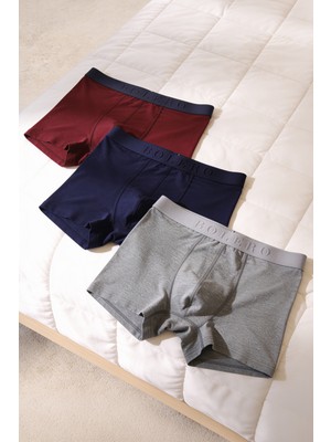 Bolero Erkek 3'lü Pamuklu Boxer Bordo Gri Lacivert