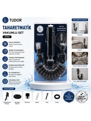 Go İthalat Siyah Taharatmatik Seti Taharatmetik El Duşu- Hortum - Mafsal Vakumlu Set (3791)