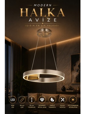 Elvora Home Modern (Premium) Halka Platin 3 Renkli Ledli 60W Sarkıt Avize Salon Mutfak Oturma Odası Avizesi Modelleri
