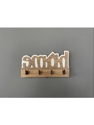 Larskas Dekoratif Ahşap Duvar Askısı, 4 Kancalı, 17X9 Cm, Kahverengi