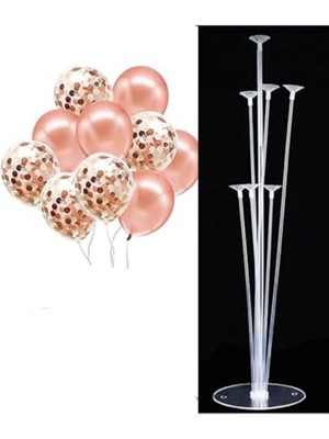 Larskas 12 Inç Balon Seti, Rose Gold Renkte 10 Adet ve Standı