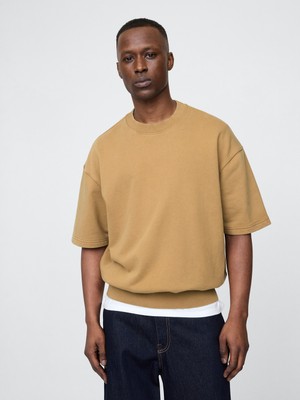 Gap Erkek Açık Kahverengi Heavyweight Bisiklet Yaka Sweatshirt