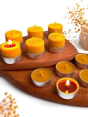 Larskas Doğal Balmumu Tealight Mum Seti, 12 Adet, Sarma