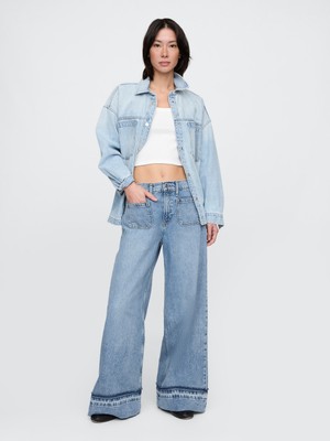 Gap Kadın Mavi Mid Rise Ultrasoft Baggy Jean Pantolon