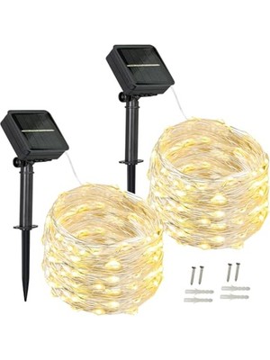 Larskas Güneş Enerjili 10 Metre Uzunluğunda 100 LED Peri Işığı, Dış Mekan Için 8 Mod