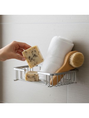 Karahanbey Banyo Köşe Duş Rafı Krom Tek Katlı Kare Şampuanlık Sabunluk Paslanmaz Metal Duvar Tipi Organizer