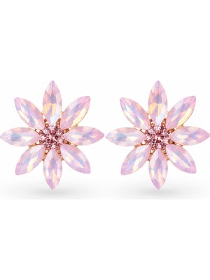 Serelya Pembe Renk Kristal Taşlı Lotus Çiçek Model Kadın Küpe