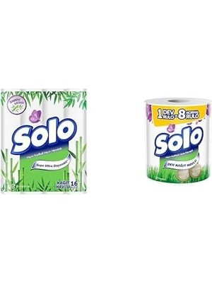 Karahanbey Solo Kağıt Havlu Bambu Katkılı 16'lı + Solo Kağıt Havlu Akil'li Seçi Mler Dev Rulo 1=8