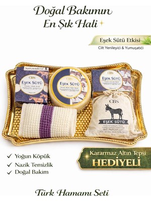 Karahanbey Gens Eşek Sütü Hamam Seti, Doğal Sabun, Sünger ve Altın Tepsi ile Lüks Bakım Hediye Seti