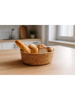 Larskas Deconox El Yapımı Hasır Ekmek Sepeti, Yıkanabilir Bez Astarlı Çok Amaçlı Oval Sunum ve Dekoratif Saklama Sepeti, Ekmeklik (22X16X8 Cm)