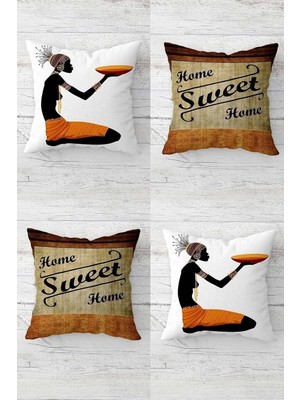Karahanbey Pelangi Home Sweet Home Bohem Afrikalı Kadın Gizli Fermuarlı Kırlent Kılıfı Koltuk Yastık Kılıfı Ta