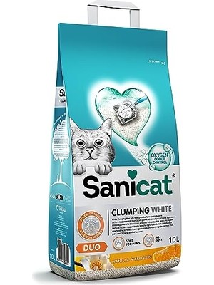 Larskas - Beyaz Topaklanan Kedi Kumu - Vanilya ve Mandalina Kokulu | Koku Kontrolü Garantili Doğal Minerallerden Üretilmiştir | 10 L Kapasite