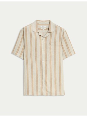 Marks & Spencer Regular Fit Keten Karışımlı Çizgili Gömlek