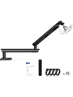 Larskas Mikrofon Standı, Düşük Profilli Sönümlü Mikrofon Tutucu Boom Kol Masa Montajı, Top Başlı ve 3/8" 5/8" Adaptörler Mavi Yeti Kartopu Hyperx Quadcast Solocast Shure ile Uyumlu, Maksimum Yük 1,5 kg