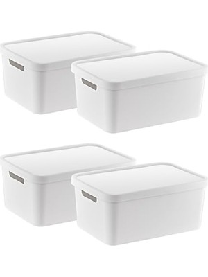 Larskas Smartware 4'lü Set Stafi Çok Amaçlı Kapaklı Kutu Beyaz 4,5 Lt