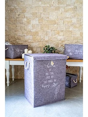 Larskas Pazar Kapısı Keçe Çok Amaçlı Kapaklı Düzenleyici Kutu 55 x 41 x 30 cm (Mega, Gri)