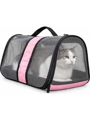 Larskas Aee® Komple Fileli Kedi Taşıma Çantası – Mdf Sert Tabanlı, Katlanabilir, Nefes Alabilen, Omuz Askılı & El Tutmalı, Hafif ve Sağlıklı Evcil Hayvan Taşıma Kutusu (45X28X28 Cm) (Pembe)