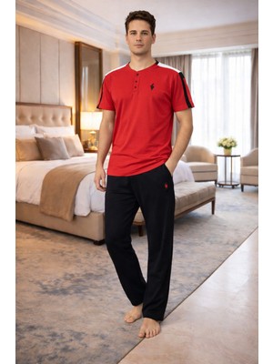 Polo Republica & CO Polo Republica %95 Pamuk Düğmeli Yaka Kısa Kollu Erkek Pijama Takım 3428